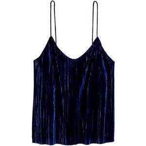 Leith Nordstrom Navy Blue Velvet Pleated Cami Top